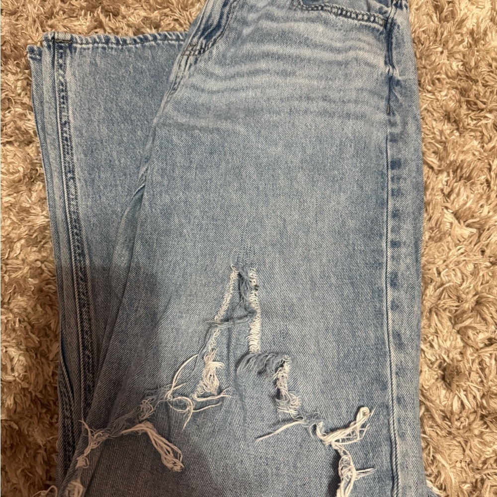 SHEIN Light Blue Distressed Flare Jeans